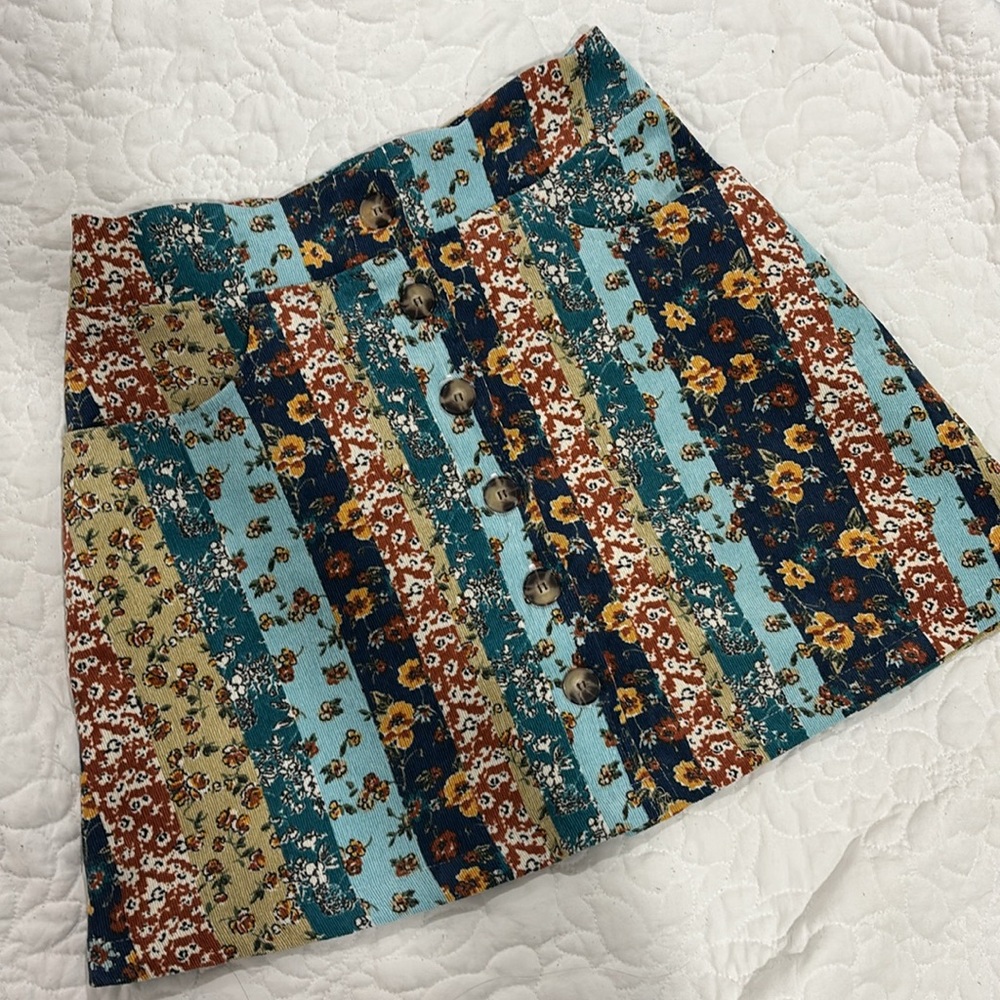 Vintage Patterned Corduroy Button Skirt